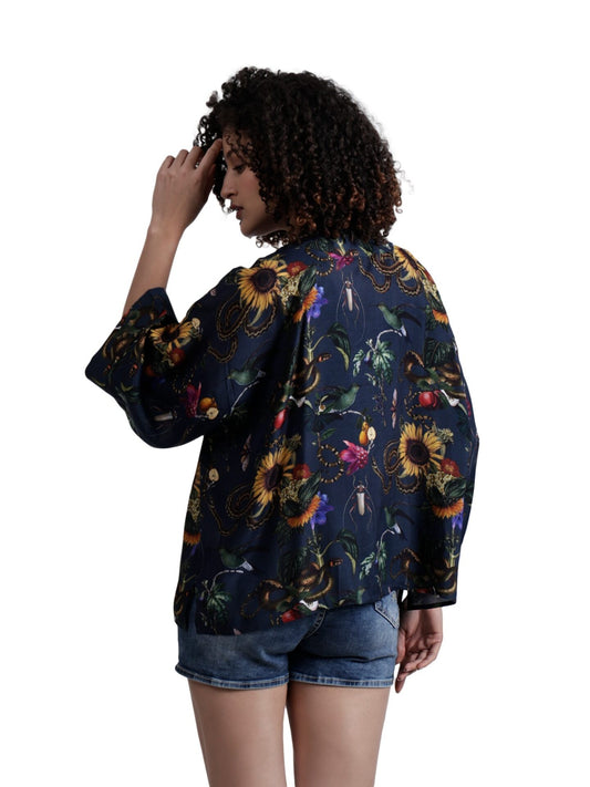 Kimono corto de muselina de algodón con estampado floral