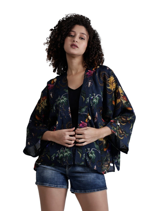 Kimono corto de muselina de algodón con estampado floral