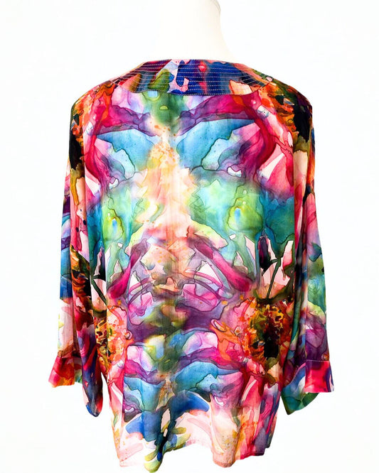 Abstract Cotton Muslin Short Kimono