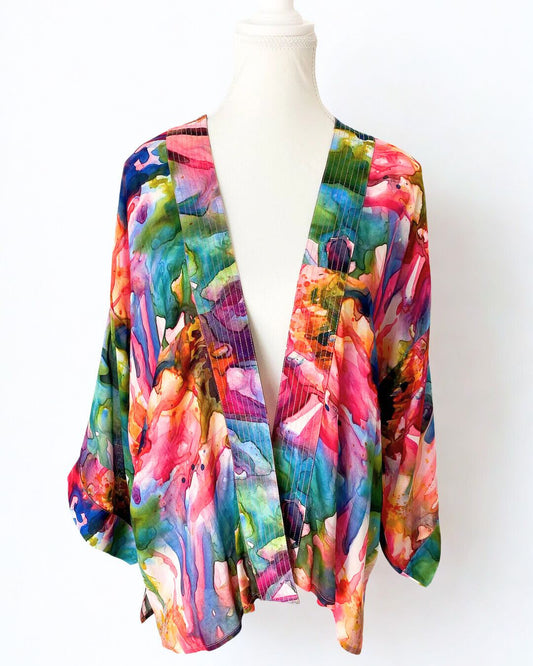 Abstract Cotton Muslin Short Kimono