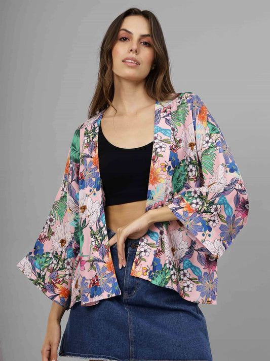 Kimono corto de muselina de algodón con estampado floral