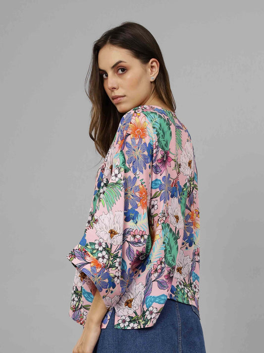 Kimono corto de muselina de algodón con estampado floral