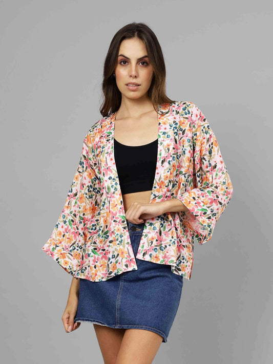 Kimono corto de muselina de algodón con estampado floral