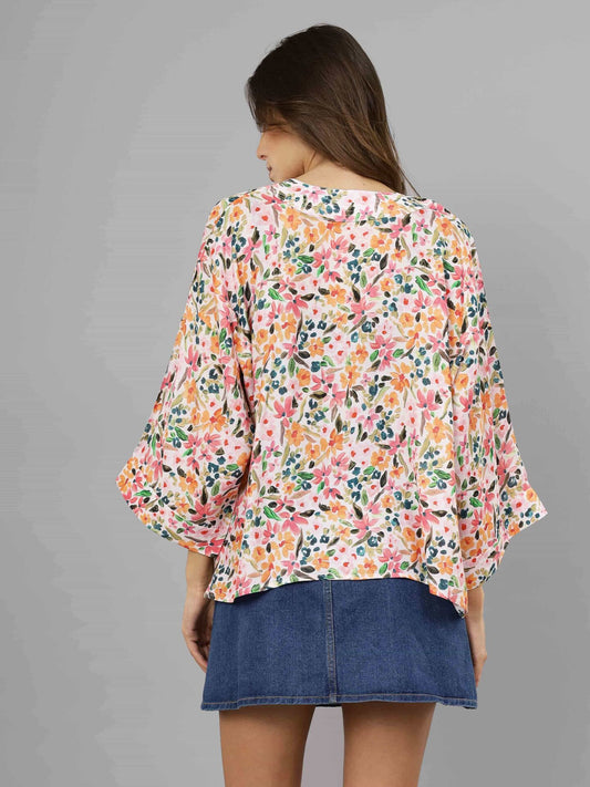 Kimono corto de muselina de algodón con estampado floral