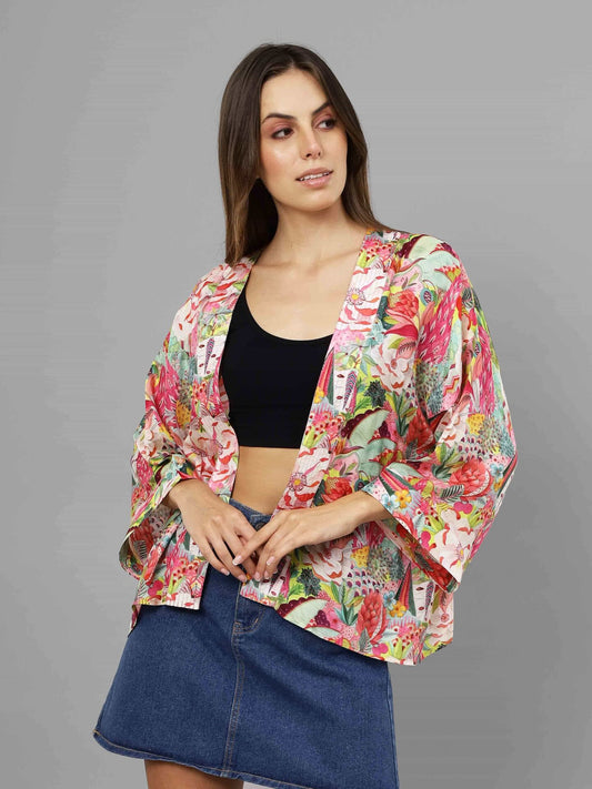 Kimono corto de muselina de algodón con estampado floral