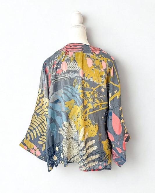 Abstract Cotton Muslin Short Kimono