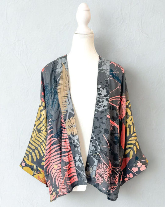 Abstract Cotton Muslin Short Kimono