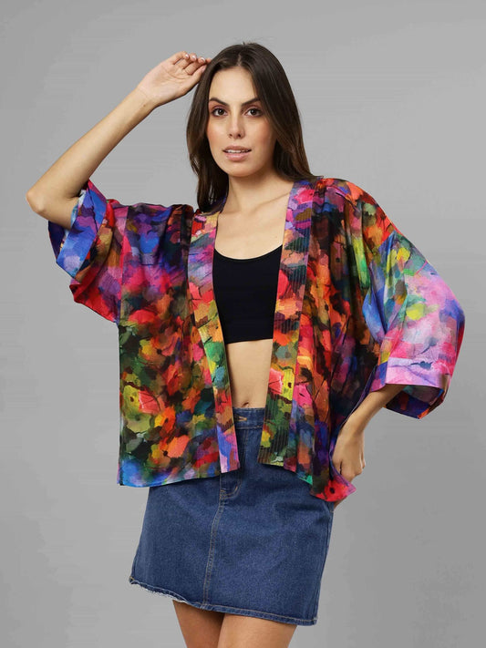 Kimono corto de muselina de algodón con estampado floral