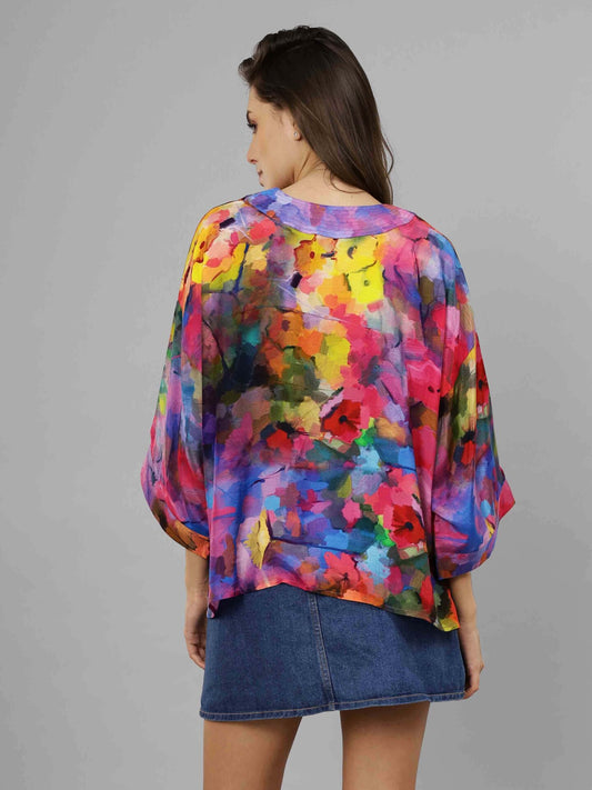 Kimono corto de muselina de algodón con estampado floral