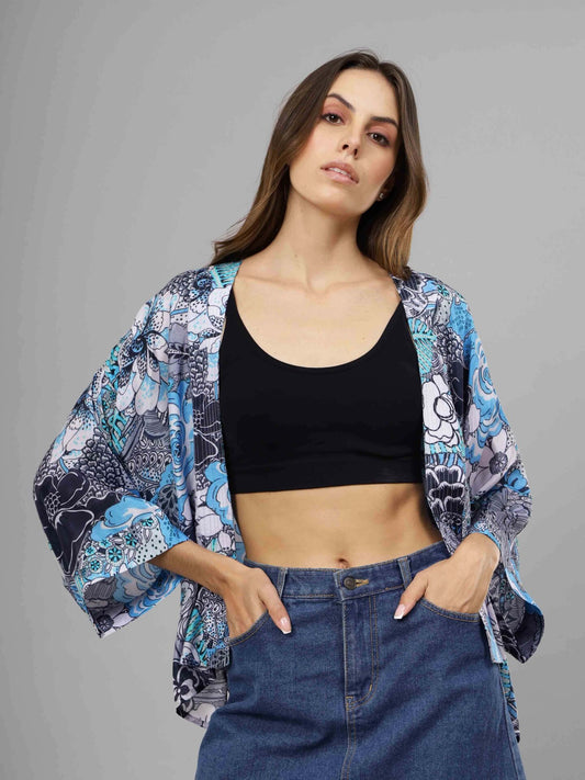 Kimono corto de muselina de algodón con estampado floral