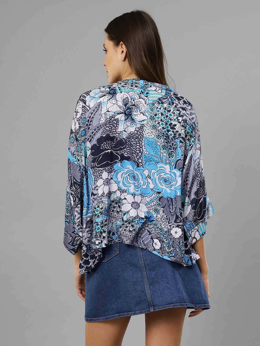 Kimono corto de muselina de algodón con estampado floral