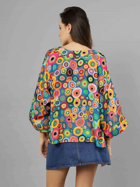 Kimono court en velours de coton abstrait