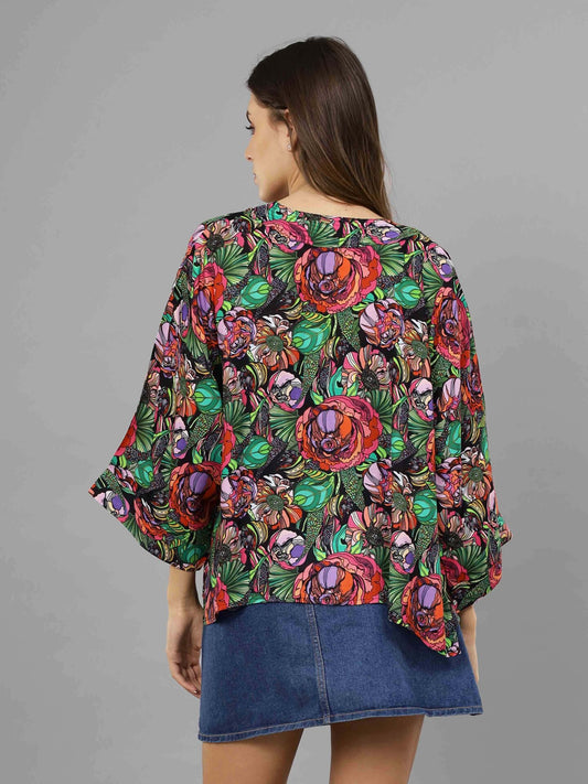 Kimono corto de muselina de algodón con estampado floral