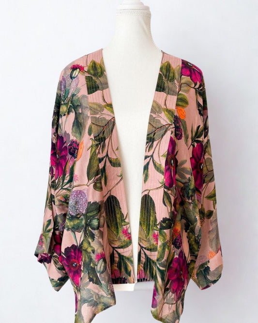 Kimono court en velours de coton à imprimé floral