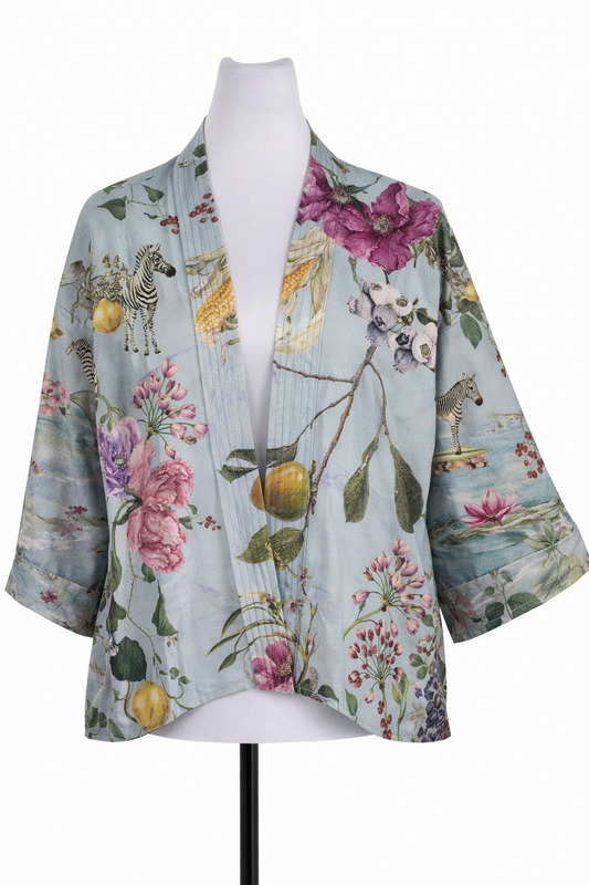 Floral Print Cotton Muslin Short Kimono
