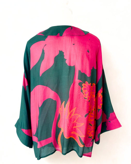 Floral Cotton Muslin Short Kimono