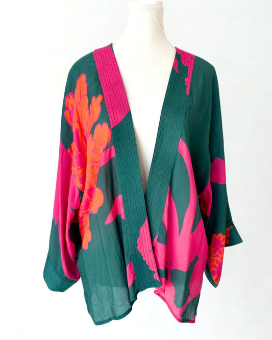 Floral Cotton Muslin Short Kimono