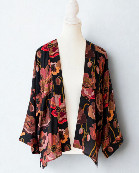 Tropical Floral Print Cotton Muslin Short Kimono