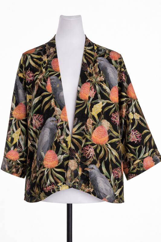 Floral Print Cotton Velvet Short Kimono