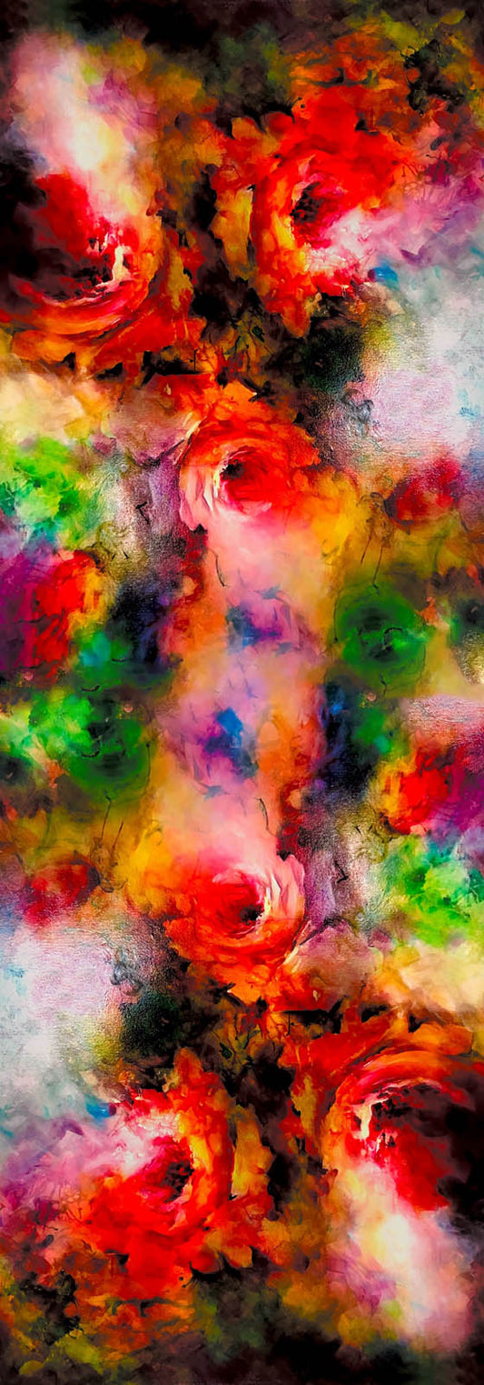 Hand-Painted Radiant Red Rose Abstract – Fine Merino Wool Scarf