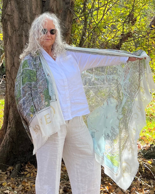 Melbourne Illustrated City Map Cotton-Modal Scarf/Sarong – 110×190 cm | Artistic Melbourne Landmarks Map