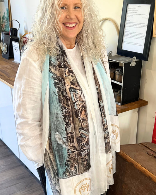 Brisbane Illustrated Vintage Map Pure Silk Scarf/Sarong – 110×190 cm | Historic Queensland Map Art | 100% Pure Silk