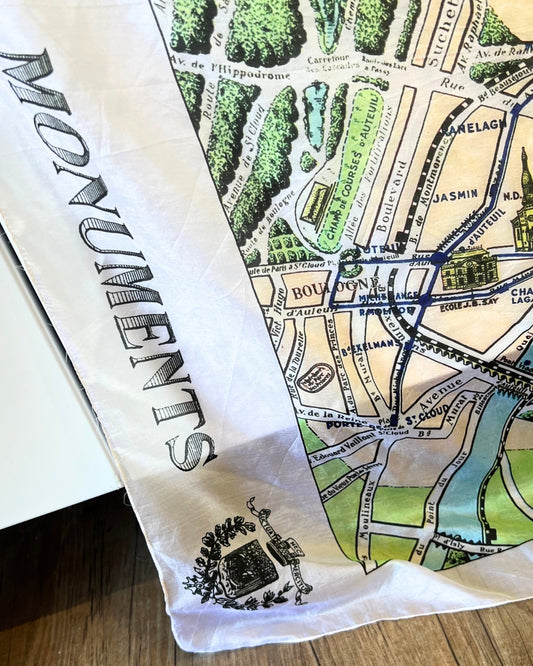 Paris Monuments Illustrated Map Cotton-Modal Scarf/Sarong – 110×190 cm | Paris City Map Art Collection