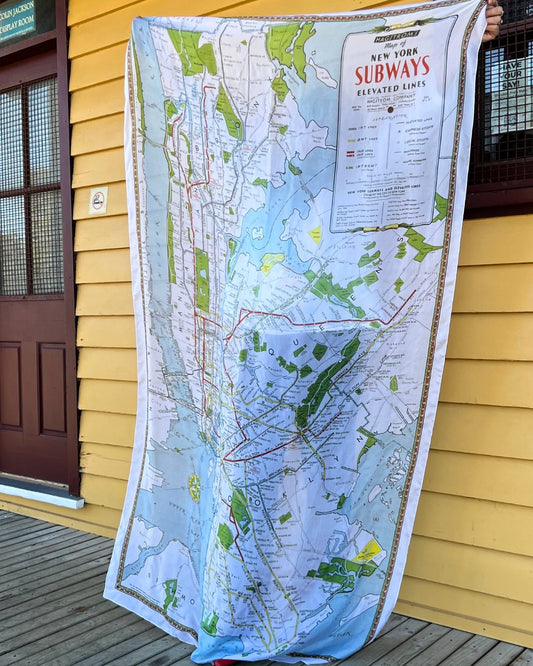 New York Subway Map Cotton-Modal Scarf/Sarong – 110×190 cm | Vintage NYC Transit Map Art