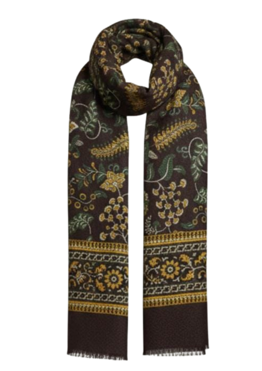 Autumn Vineyard Floral Textured Woven Merino Silk Scarf