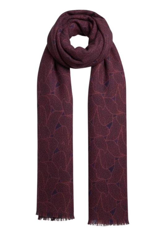 Burgundy Mosaic Textured Woven Merino Silk Scarf