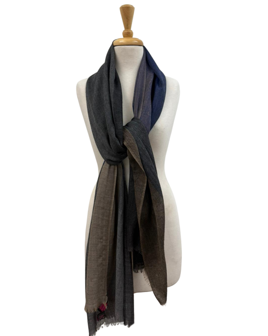 Minimal Color Block Neutrals – Hand-Painted Merino Wool Summer Scarf