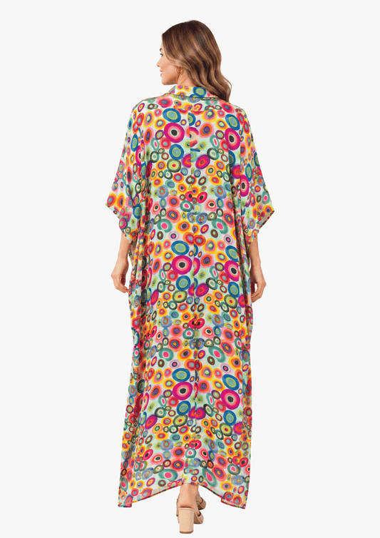 Multicolour Abstract Pebble Print Modal Satin Button-Down Dress