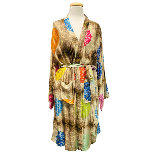 Mandala Art Print Belted Modal Satin Kimono