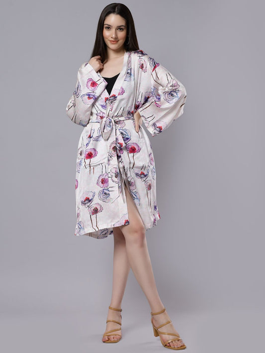 Kimono con cinturón floral