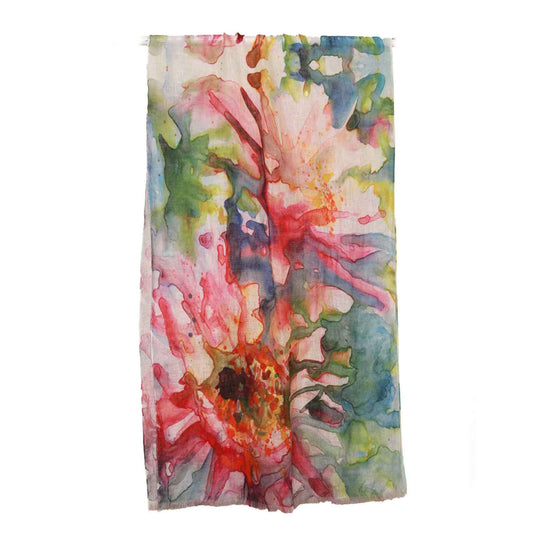 Watercolor Bloom Abstract Floral Scarf – Cotton Modal Designer Wrap | Multicolor Artistic Print
