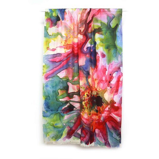 Watercolor Bloom Abstract Floral Scarf – Modal Silk Designer Wrap | Multicolor Artistic Print