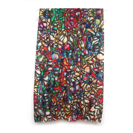 Stained Glass Abstract Multicolor Scarf – Pure Cashmere Wool Designer Wrap | Artistic Mosaic Print