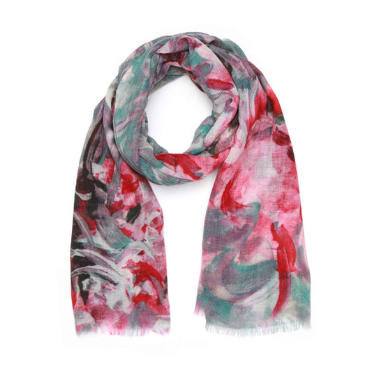 Aqua Blush Garden – Fine Merino Wool Summer Scarf