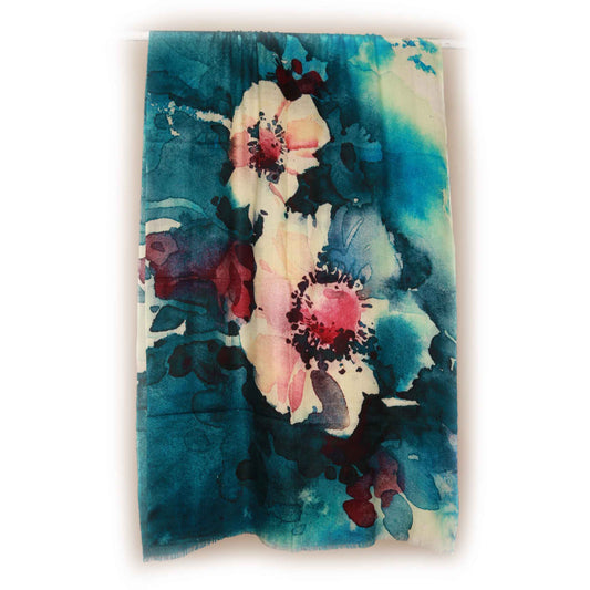 Floral Art Fine Merino Silk Designer Scarf