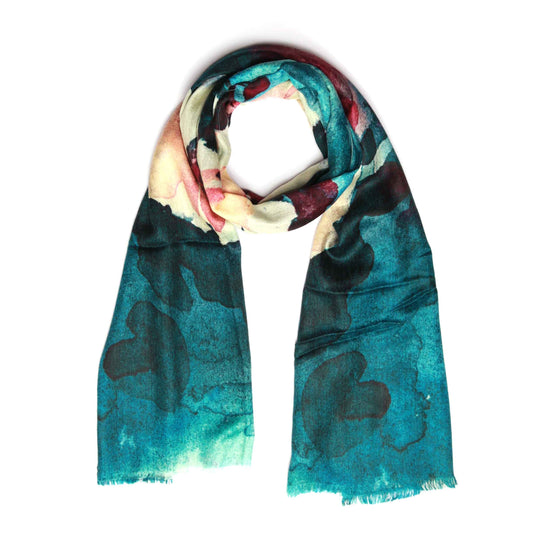Watercolor Blossom Abstract Floral Scarf –  Pure Silk Designer Wrap | Elegant Multicolor Artistic Print
