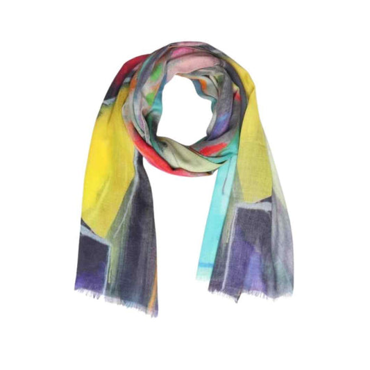 Abstract Expressionist Art Scarf –  Cashmere Wool Designer Wrap | Multicolor Modern Artistic Print