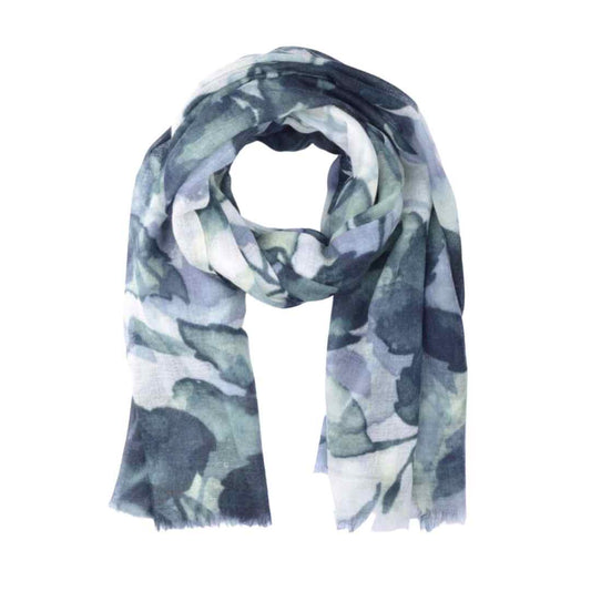Enchanted Noir Leaf Scarf – Merino Wool Silk Designer Wrap | Black & Grey Botanical Abstract Print