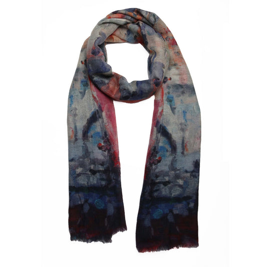 Venice Canal Architectural Scarf – Merino Wool Silk Silk Designer Wrap | Gondola Cityscape Print