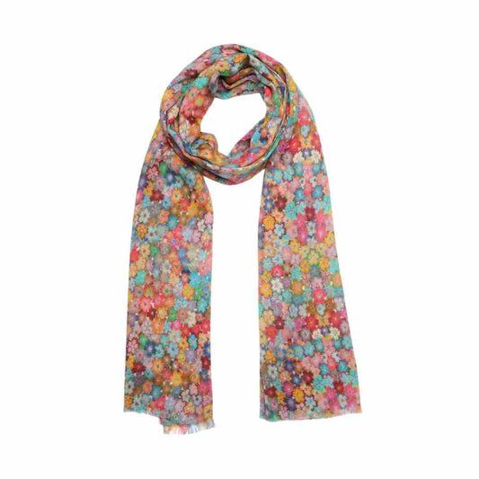 Millefiori Blossom Multicolour Abstract Floral Coton Modal Designer Scarf | Vibrant Artistic Wrap