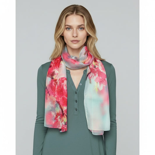 Cherry Blossom Dream Japanese Floral Pure Silk Scarf – Elegant Pink Bloom Designer Wrap
