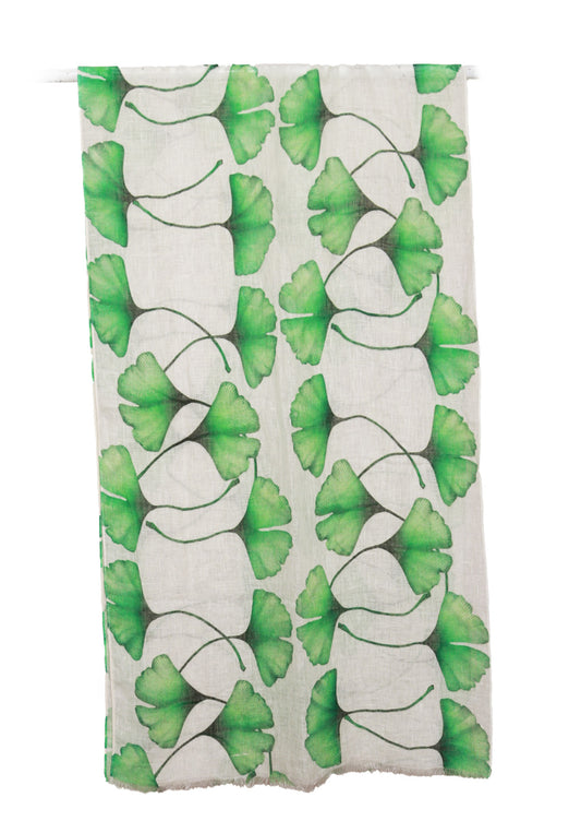 Ginkgo Grace Modal Silk Scarf – Botanical Leaf Print