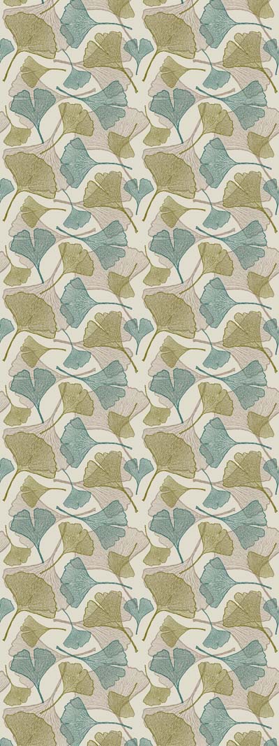 Autumn Ginkgo Leaf Scarf – PureSilk Designer Wrap | Japanese Botanical Nature Print- Green Tone