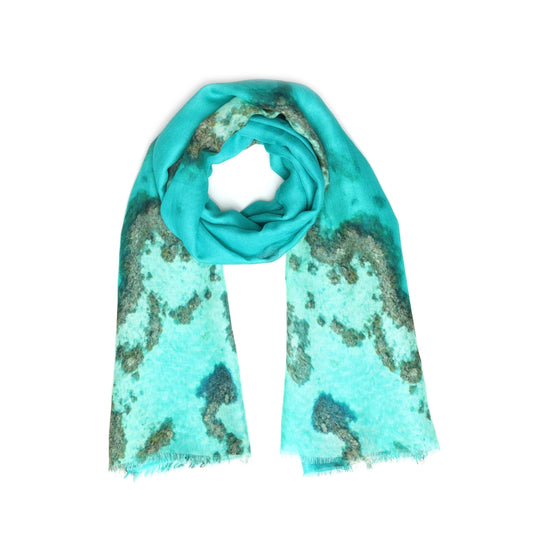 Heart Reef Ocean Scarf – Cashmere Wool Designer Wrap | Great Barrier Reef Australian Coastal Print