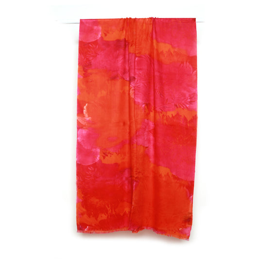 Crimson Blossom Abstract Scarf – Cashmere Wool Designer Wrap | Red & Pink Floral Art Print
