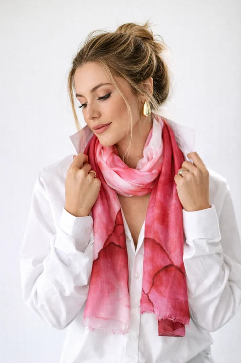 Rosé Dreams Abstract Scarf – Fine Merino Wool Designer Wrap | Pink Watercolor Art Print